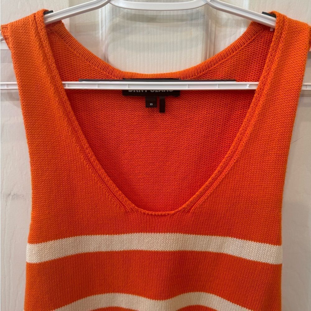 DKNY Y2K 100% cotton oversized Orange with white striped sweater tank top- XS - Picture 6 of 11